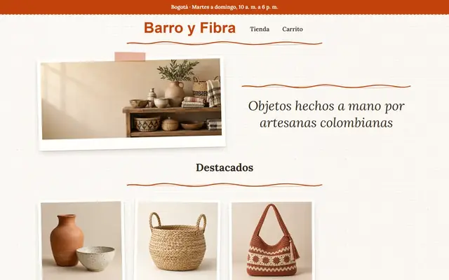 Tienda de ejemplo con la plantilla Artesanal Cálido