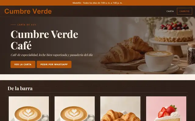 Tienda de ejemplo con la plantilla Café y Bebidas