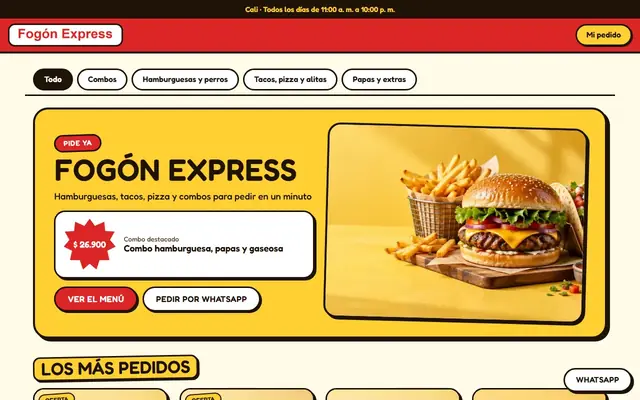 Tienda de ejemplo con la plantilla Comida Rápida Combos