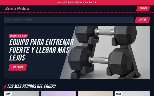 Tienda de ejemplo con la plantilla Deportivo Energía