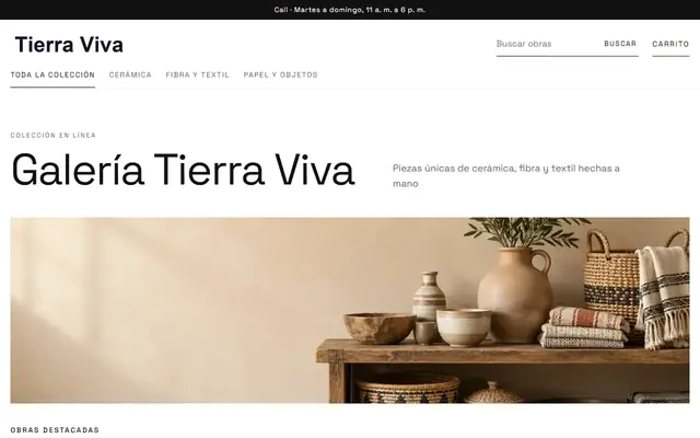 Tienda de ejemplo con la plantilla Galería de Arte