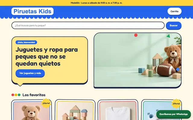 Tienda de ejemplo con la plantilla Juegos Infantiles