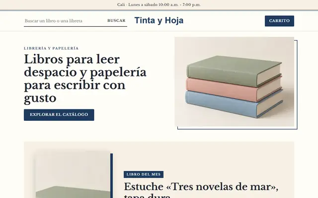 Tienda de ejemplo con la plantilla Librería Editorial
