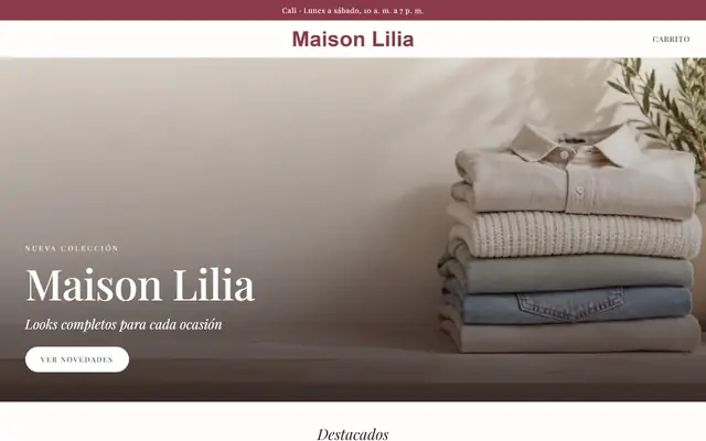 Tienda de ejemplo con la plantilla Lookbook Pasarela