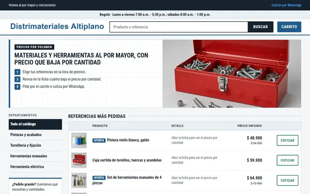 Tienda de ejemplo con la plantilla Materiales y Mayoreo