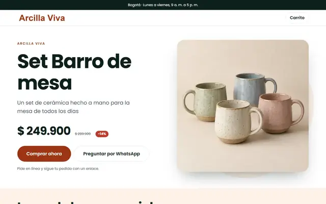 Tienda de ejemplo con la plantilla Producto Único
