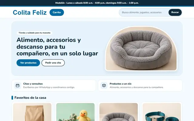 Tienda de ejemplo con la plantilla Veterinaria con Tienda