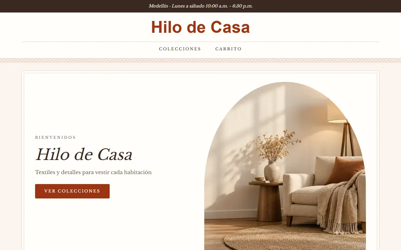Tienda de ejemplo con la plantilla Decoración y Textiles