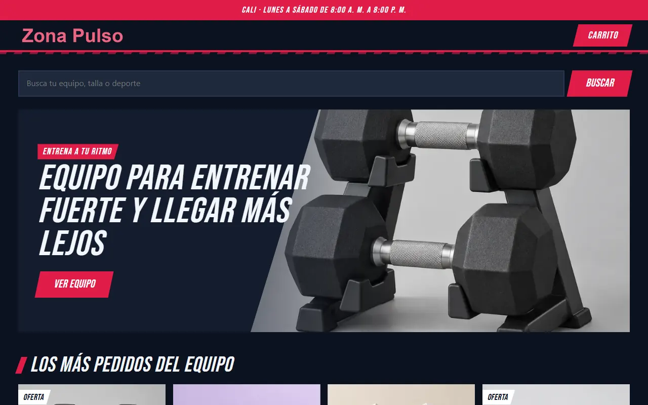 Tienda de ejemplo con la plantilla Deportivo Energía