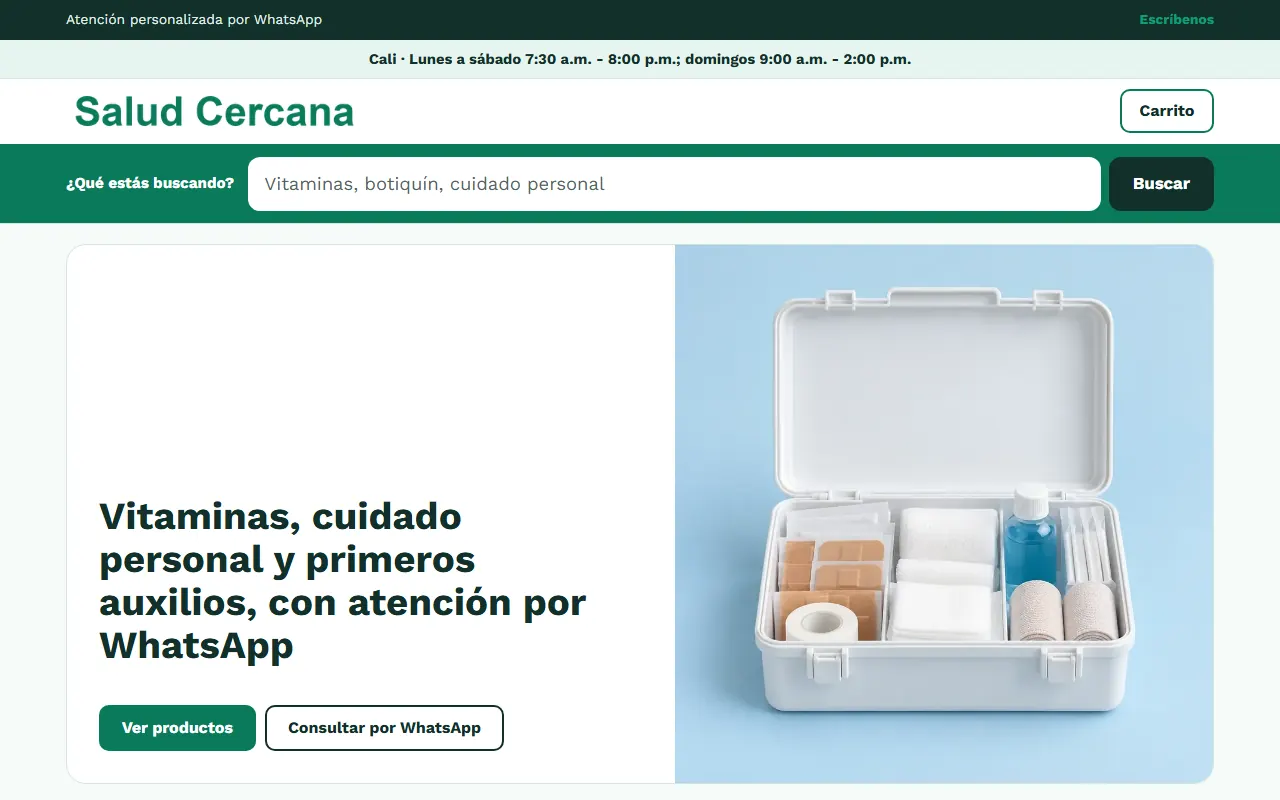 Tienda de ejemplo con la plantilla Farmacia Confianza