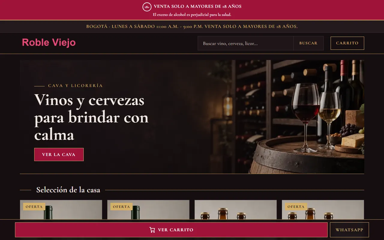 Tienda de ejemplo con la plantilla Licores y Vinos