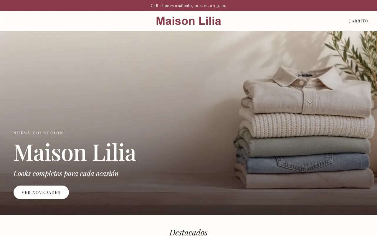 Tienda de ejemplo con la plantilla Lookbook Pasarela