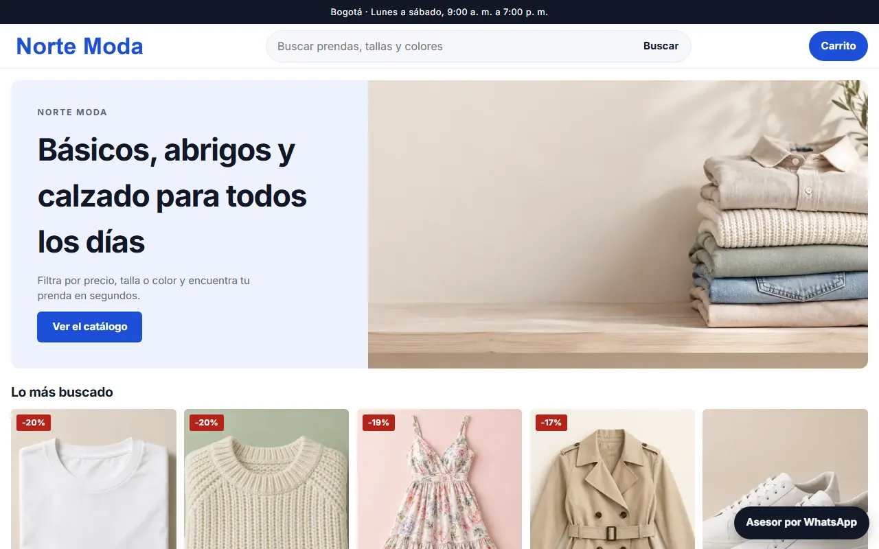 Tienda de ejemplo con la plantilla Moda Catálogo
