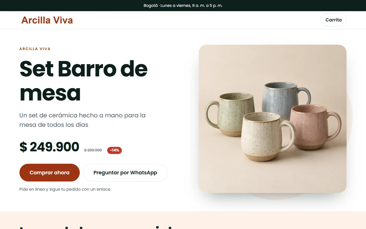 Tienda de ejemplo con la plantilla Producto Único