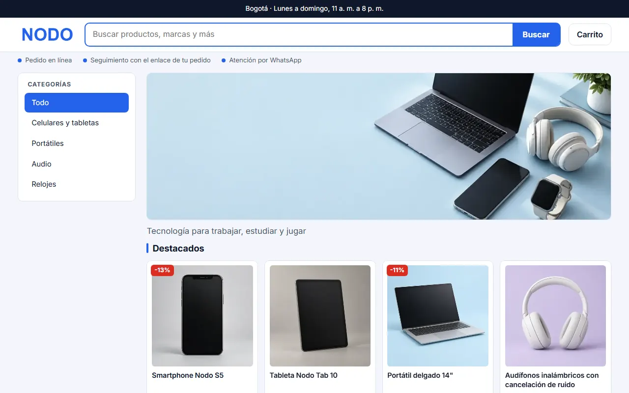 Tienda de ejemplo con la plantilla Tecnología