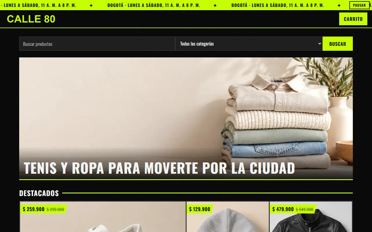 Tienda de ejemplo con la plantilla Urbano Calle